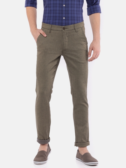 

Oxemberg Men Black & Beige Self Design Brawn Regular Fit Chinos