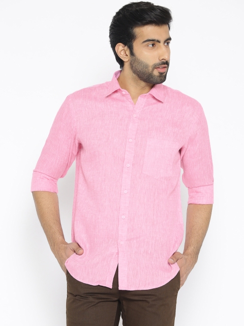 

Oxemberg Men Pink Slim Fit Solid Linen Casual Shirt