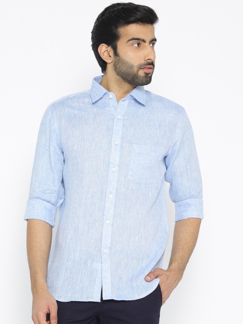 

Oxemberg Men Blue Slim Fit Linen Solid Casual Shirt