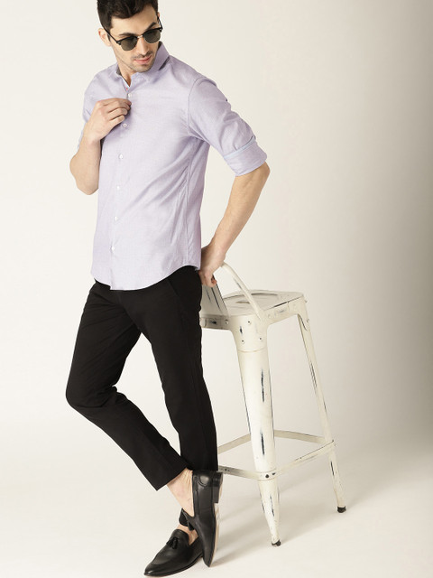 

United Colors of Benetton Men Navy & White Slim Fit Self-Design Casual Shirt, Navy blue
