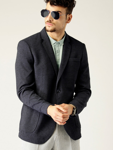 

United Colors of Benetton Men Charcoal Grey Self Design Single-Breasted Casual Blazer