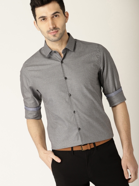 

United Colors of Benetton Men Grey Slim Fit Self Design Casual Shirt
