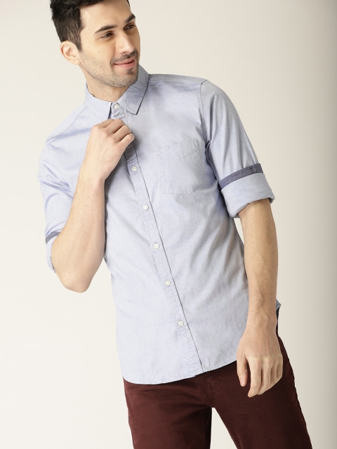 

United Colors of Benetton Men Blue Slim Fit Solid Casual Shirt