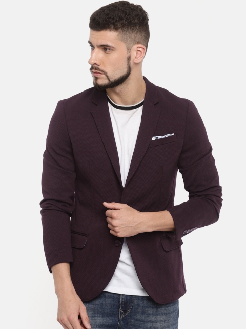 

United Colors of Benetton Men Burgundy Solid Single Breasted Casual Blazer