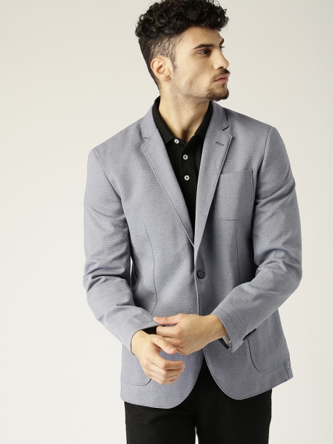 

United Colors of Benetton Men Blue Solid Single-Breasted Smart Casual Blazer