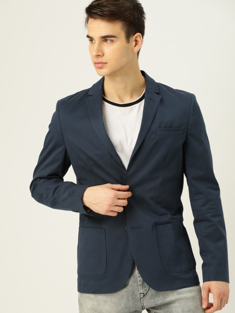 

United Colors of Benetton Men Navy Blue Solid Single-Breasted Casual Blazer
