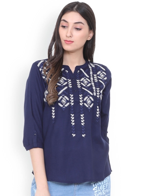 

People Women Navy Blue Solid Top