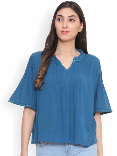 

People Women Blue Solid Top