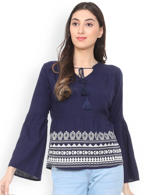 

People Women Navy Blue Printed Top