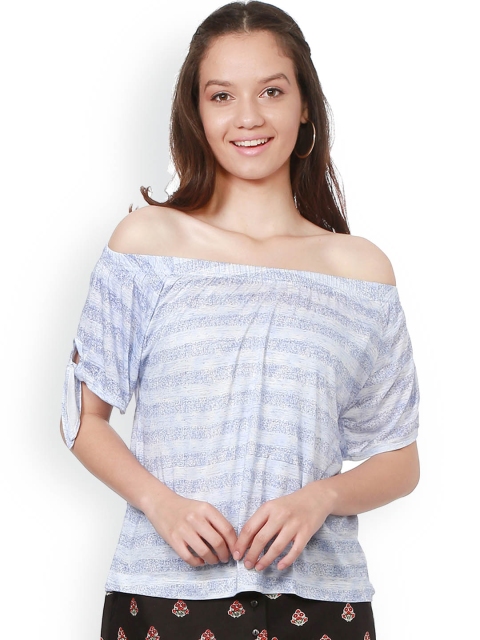 

People Women Blue Striped Bardot Top