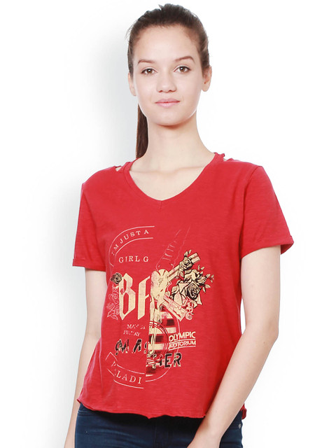 

People Women Red Printed Top