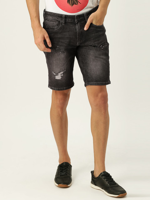 

United Colors of Benetton Men Grey Washed Slim Fit Denim Shorts