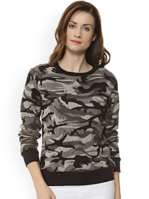 

Campus Sutra Women Beige & Black Printed Sweatshirt