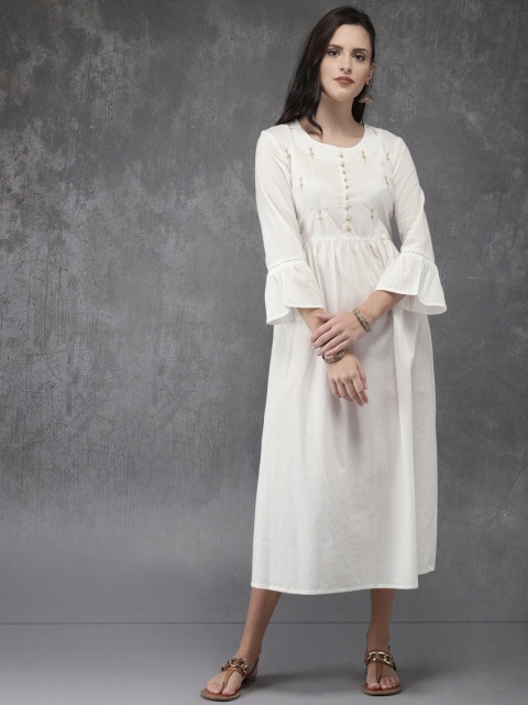 

Anouk Women Off-White Embroidered A-Line Kurta