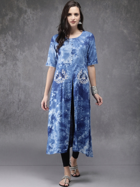 

Anouk Women Blue Printed A-Line Kurta