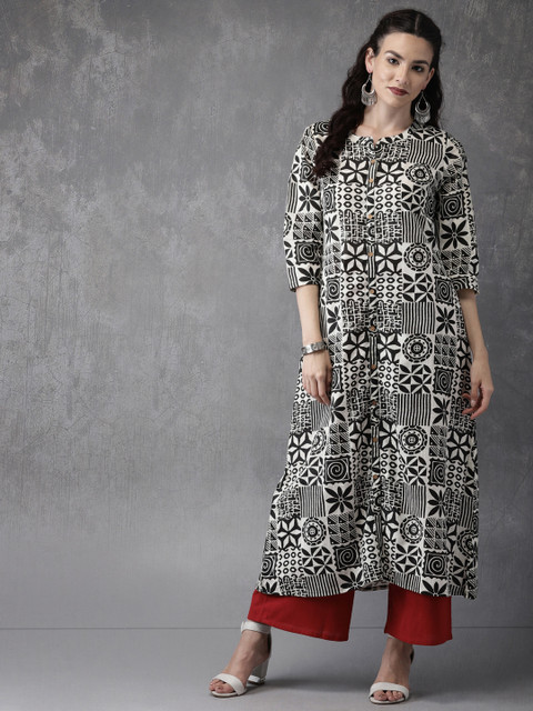 

Anouk Women Off-White Printed A-Line Kurta