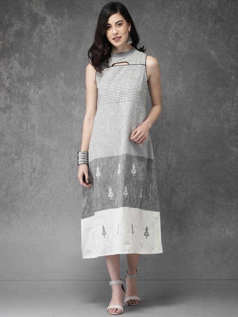 

Anouk Women Grey & White Embroidered A-Line Kurta