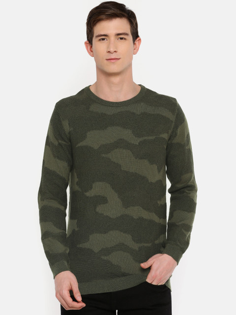

Jack & Jones Men Green Self Design Sweater