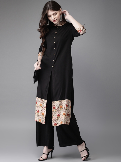 

Anouk Women Black & Beige Printed Kurta with Palazzos