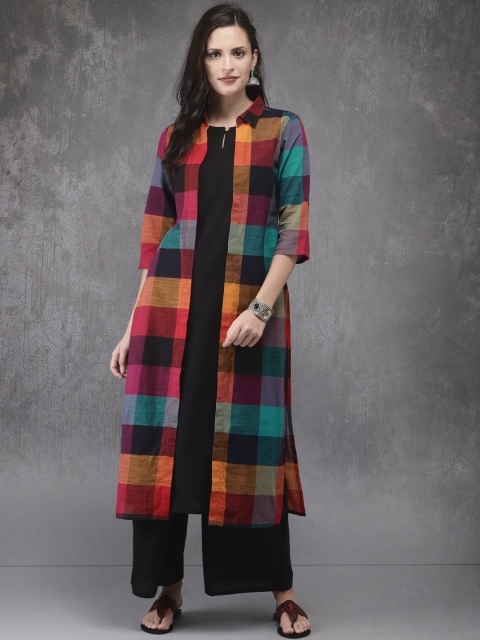 

Anouk Women Black Checked Kurta with Palazzos, Multi