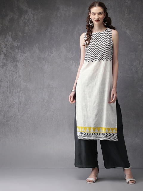 

Anouk Women Off-White & Grey Printed Kurta with Palazzos