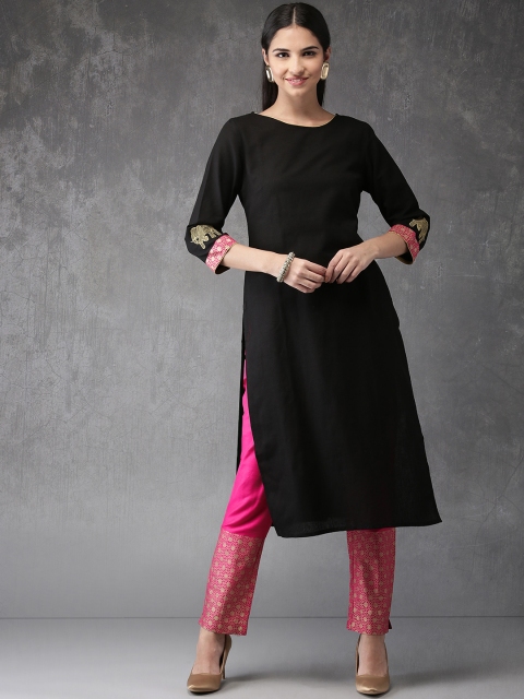 

Anouk Women Black & Pink Solid Kurta with Trousers