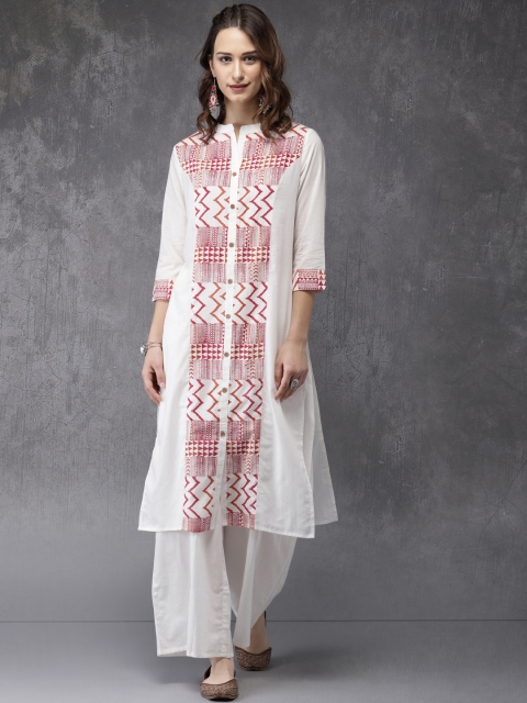 

Anouk Women White Printed Kurta with Palazzos