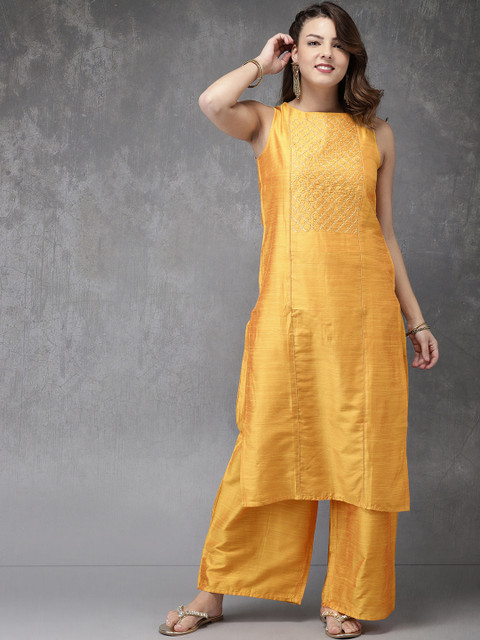 

Anouk Women Yellow Yoke Design Kurta with Palazzos