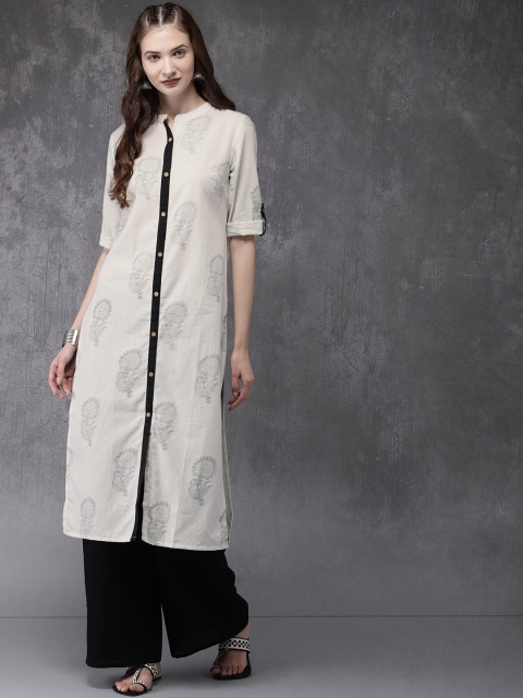 

Anouk Women Off-White & Black Printed Kurta with Palazzos