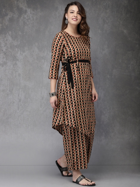 

Anouk Women Beige & Black Printed Kurta with Palazzos