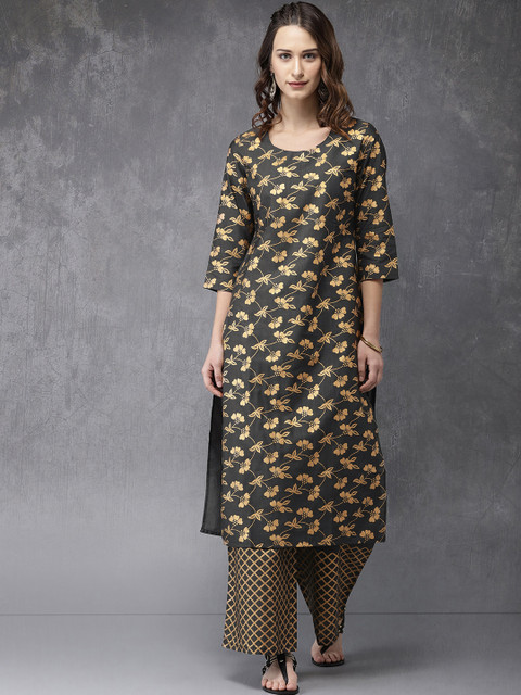 

Anouk Women Charcoal Grey Printed Kurta with Palazzos