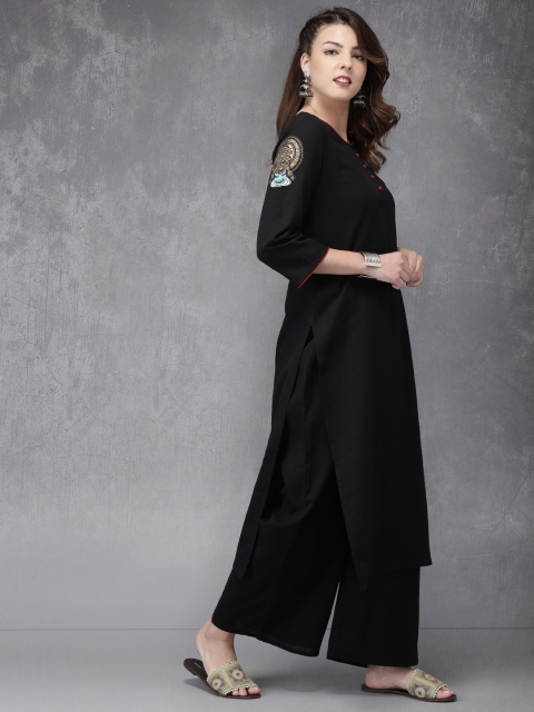 

Anouk Women Black Solid Kurta with Palazzos