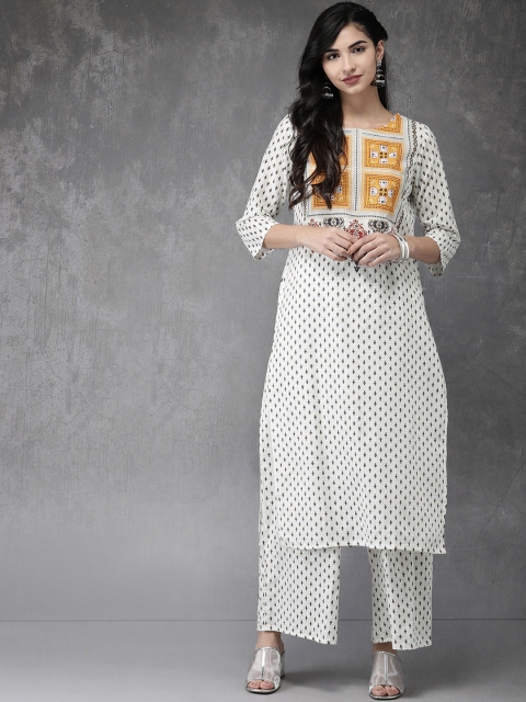 

Anouk Women White & Navy Blue Printed Kurta with Palazzos