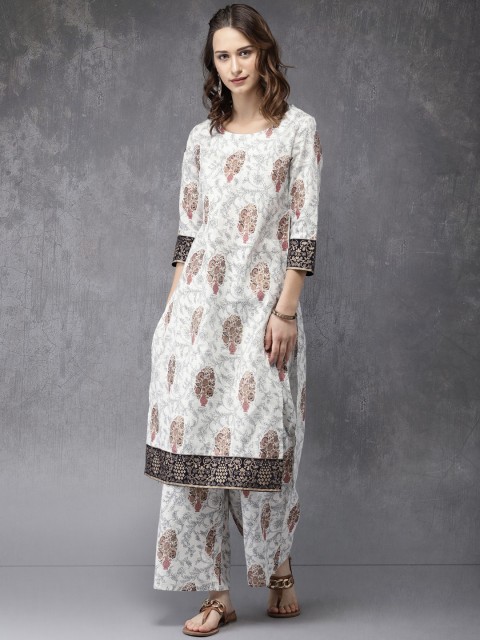 

Anouk Women Off-White Printed Kurta with Palazzos