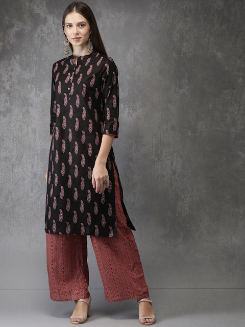 

Anouk Women Black & Maroon Printed Kurta with Palazzos