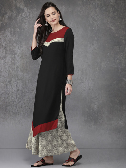 

Anouk Women Black & Grey Solid Kurta with Palazzos
