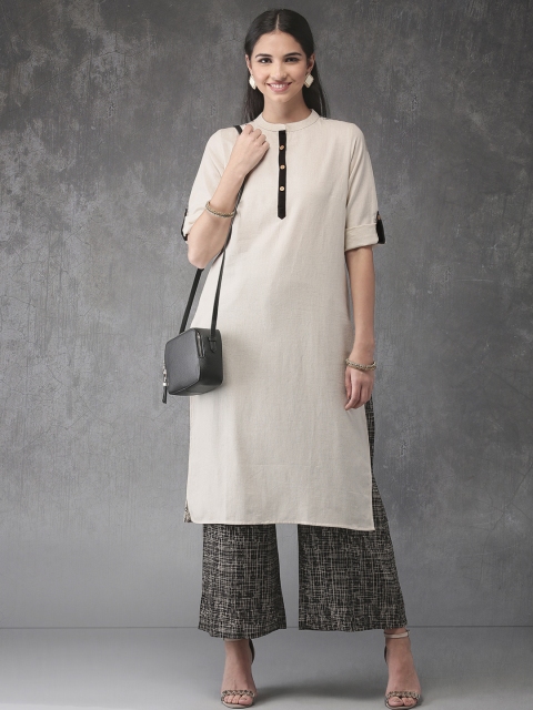 

Anouk Women Off-White & Black Printed Kurta with Palazzos