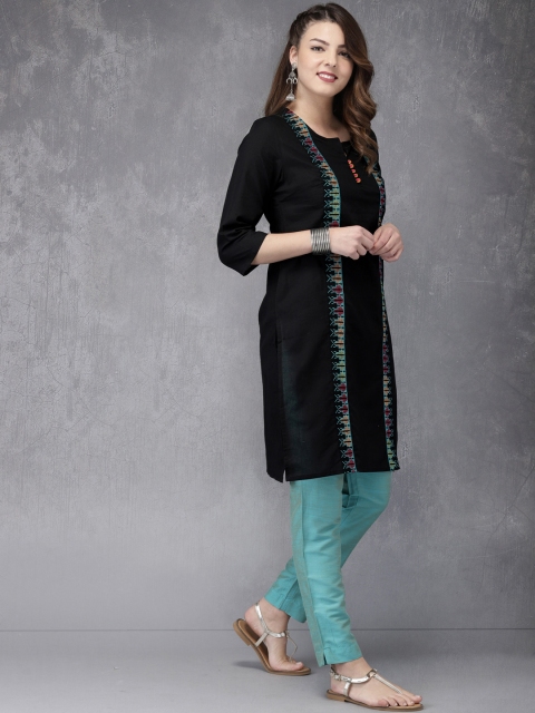 

Anouk Women Black & Blue Embroidered Kurta with Trousers