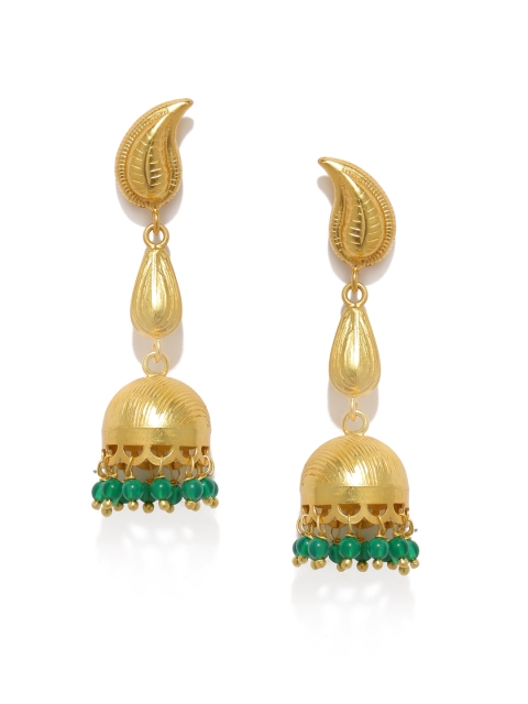 

Gehna Gold-Toned & 925 Sterling Green Onyx Dome-Shaped Jhumkas