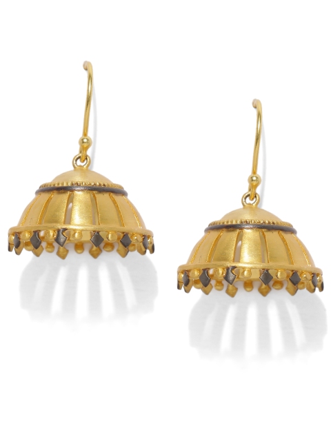 

Gehna Gold-Toned & Black 925 Sterling Enamel Dome-Shaped Jhumkas