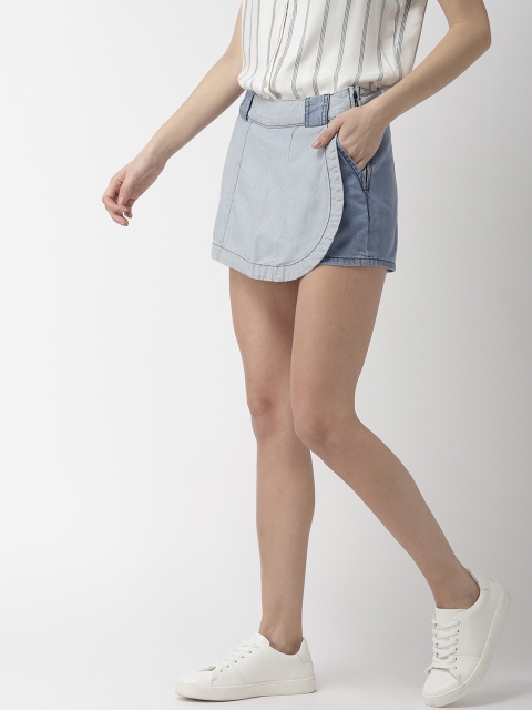 

Mast & Harbour Women Blue Washed Layered Denim Skorts