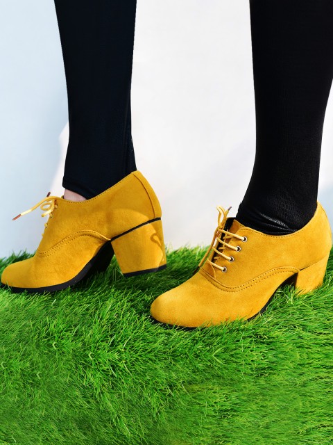 

Street Style Store Women Mustard Yellow Solid Heeled Boots