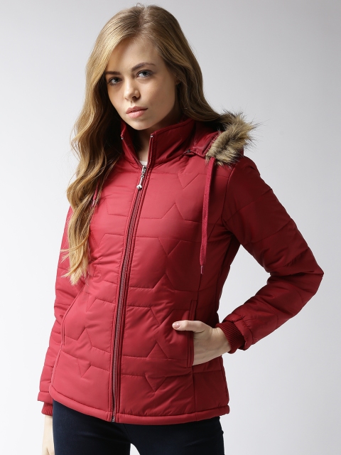 

Foreign Culture By Fort Collins Women Maroon Solid Parka Jacket with Detachable Hood