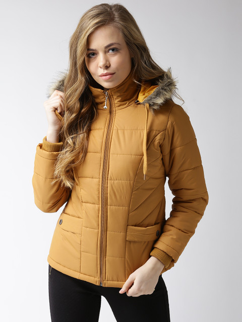 

Foreign Culture By Fort Collins Women Mustard Yellow Solid Hooded Parka Jacket