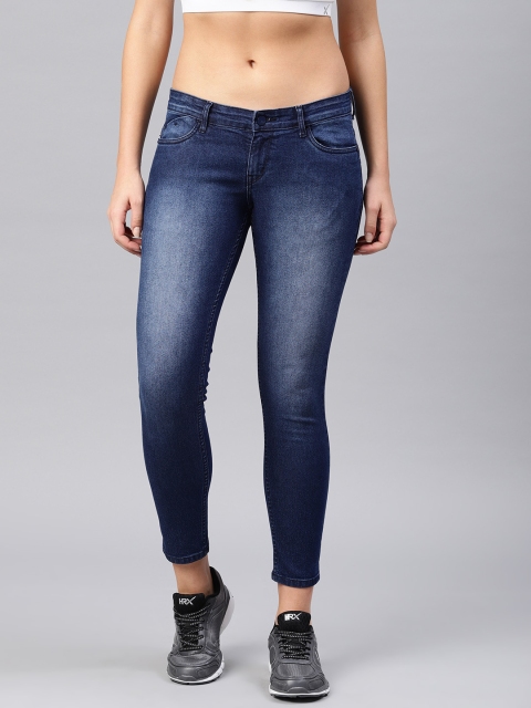 

HRX by Hrithik Roshan Women Blue Skinny Fit Mid-Rise Clean Look Stretchable Cropped Jeans