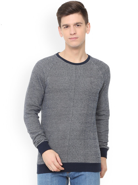 

People Men Grey Self Design Sweatshirt