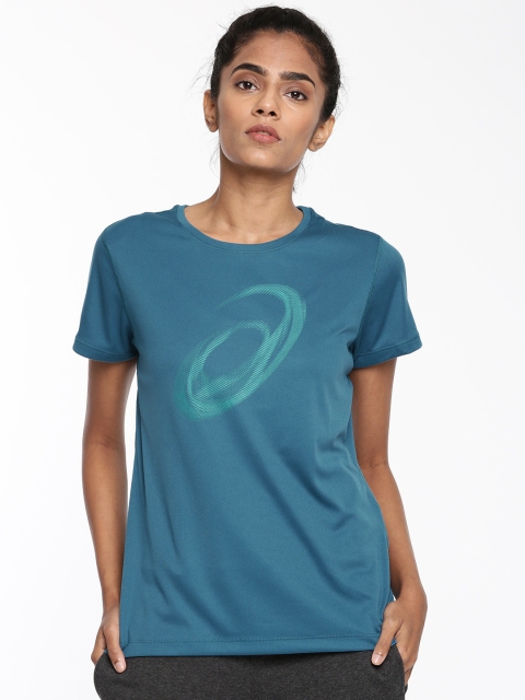 

ASICS Women Blue Printed SILVER SS TOP #2 GRAPHIC T-shirt