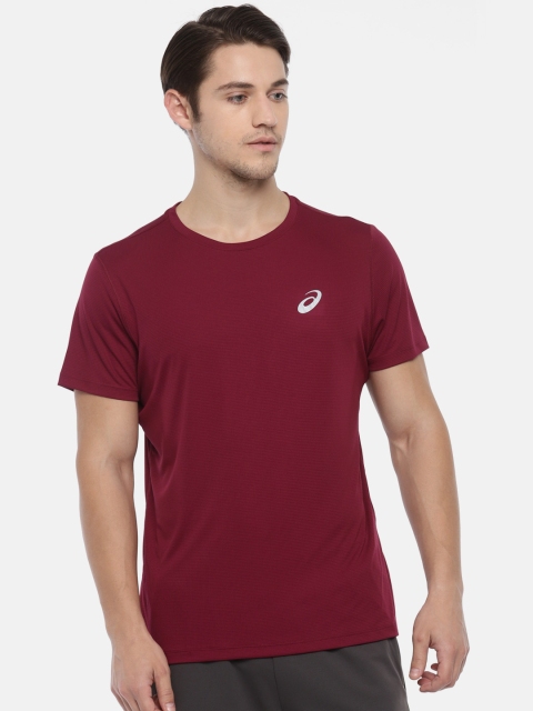 

ASICS Men Burgundy Checked Round Neck T-shirt