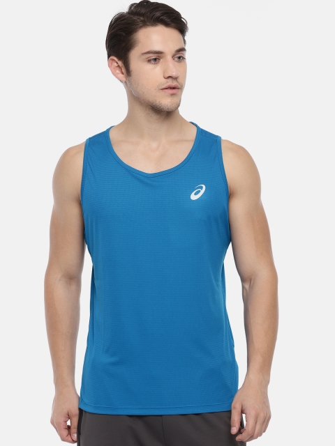 

ASICS Men Blue Checked Round Neck SILVER SINGLET T-shirt