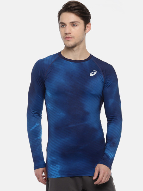 

ASICS Men Navy Blue Printed BASE LAYER GRAPHIC LS Round Neck T-shirt